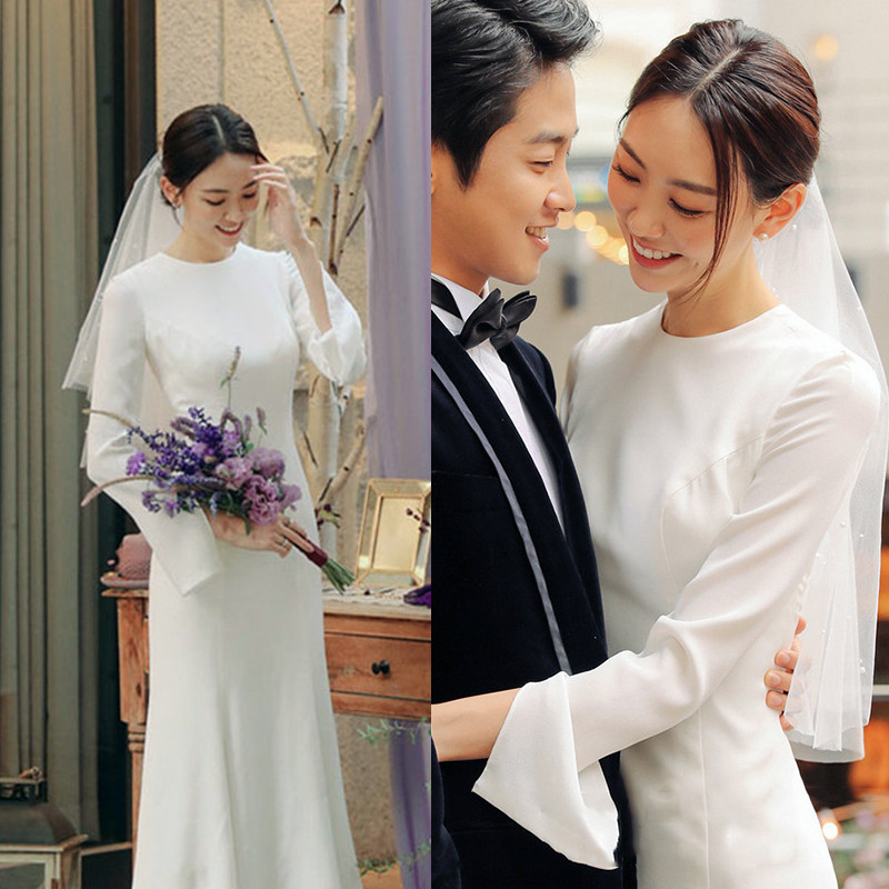 轻奢高端气质鱼尾伴娘婚纱礼服修身显瘦小拖尾复古宫廷2023气质