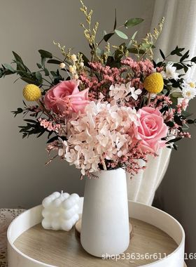 玫瑰尤加利永生花干花花束网红摆件真花满天星绣球水晶草