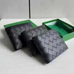 Top Grain Cowhide Genuine Leather Woven Wallet Men Women Bifold Card Holder Coin Purse Braided 2-Fold Card Case Short Wallet