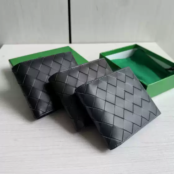 Top Grain Cowhide Genuine Leather Woven Wallet Men Women Bifold Card Holder Coin Purse Braided 2-Fold Card Case Short Wallet