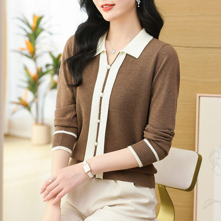 polo衫长袖上衣春装女2024年新款女士毛衣妈妈洋气漂亮针织打底衫