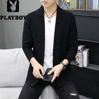 Playboy Autumn Men Áo len dệt kim Xu hướng Hàn Quốc Mặc áo len Kiểu dáng dài Cửa hàng giảm giá - Cardigan quần áo thời trang