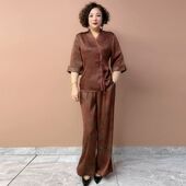 新款 国风中式 旗袍上衣阔腿裤 高品质贵夫人真丝两件套夏季 减龄套裤