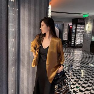 新款 外套高端轻奢高级感通勤休闲百搭小西服女夏季 醋酸西装 七分袖