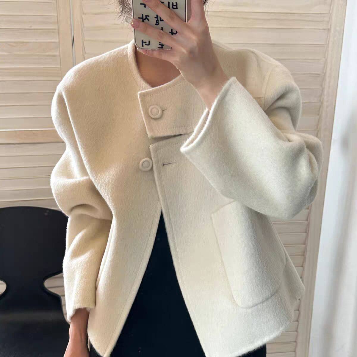 小个子双面羊毛大衣女短款高级感