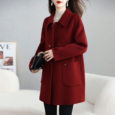 2025秋冬款红色双面羊毛大衣女