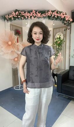 夏季新品双层木云纱宽松套头碎花短袖衬衫女女洋气潮