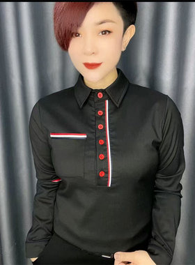 秋冬新品拼色设计彩色加绒保暖修身微弹棉质衬衫女时尚通勤小众潮