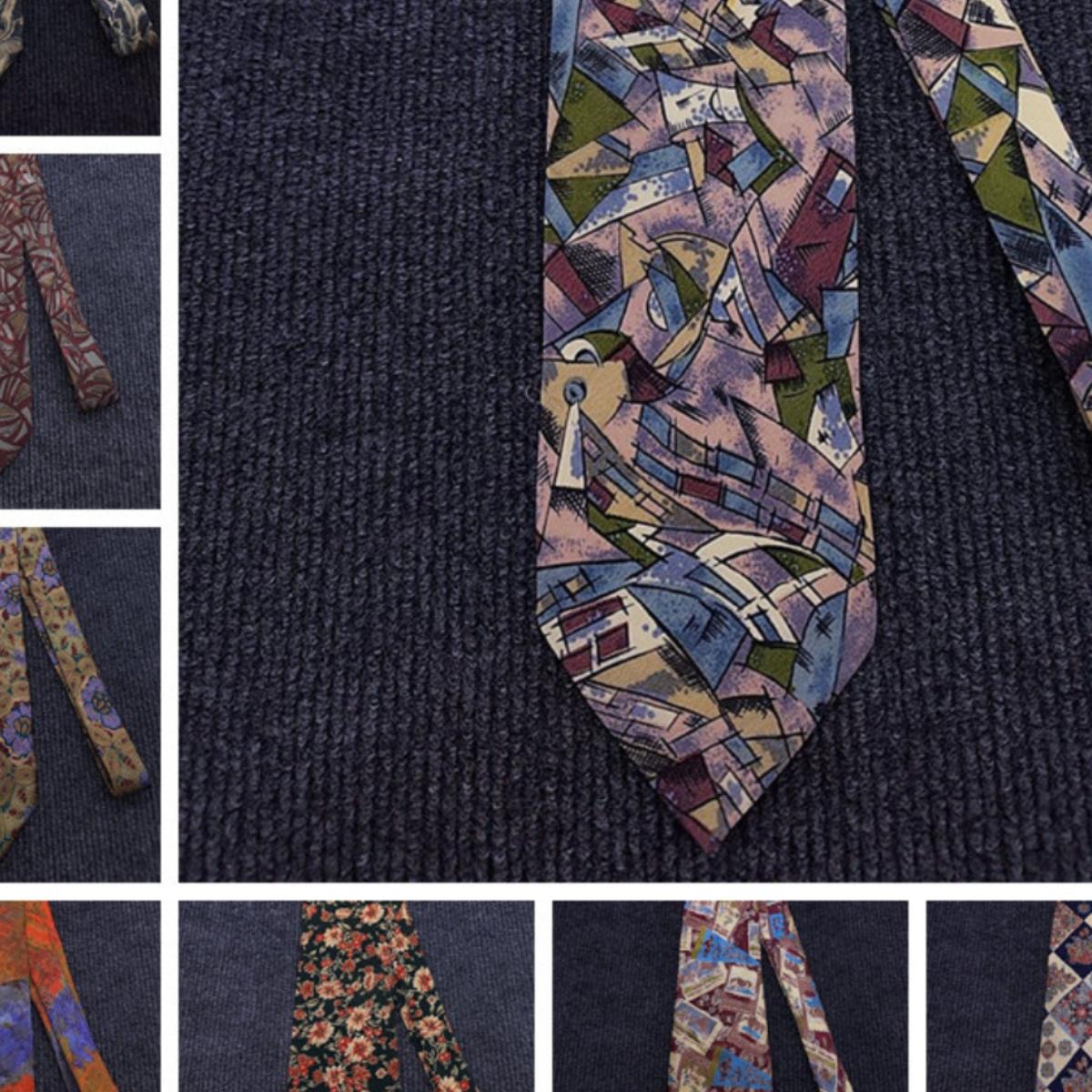 vintage古着商务休闲港风日系尖货油画抽象学生复古风真丝领带S12