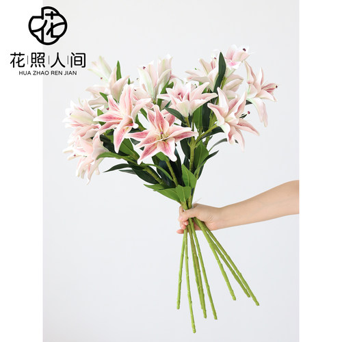 油画重瓣百合仿真花 eva假花家居装饰花艺师花艺造景花材拍摄道具