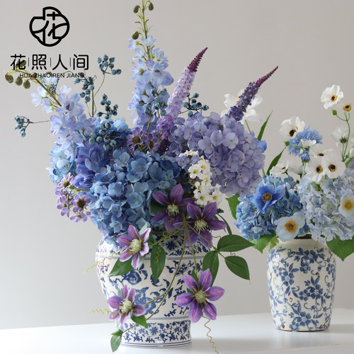 高品质蓝紫色系仿真花束套装莫奈花园假花设计师花材家居拍摄装饰