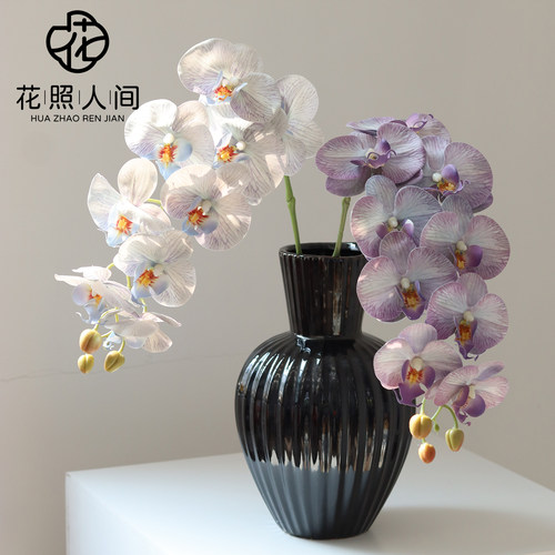 高品质9头蝴蝶兰仿真花 手感胶片假花装饰摆设家居插花拍摄道具花