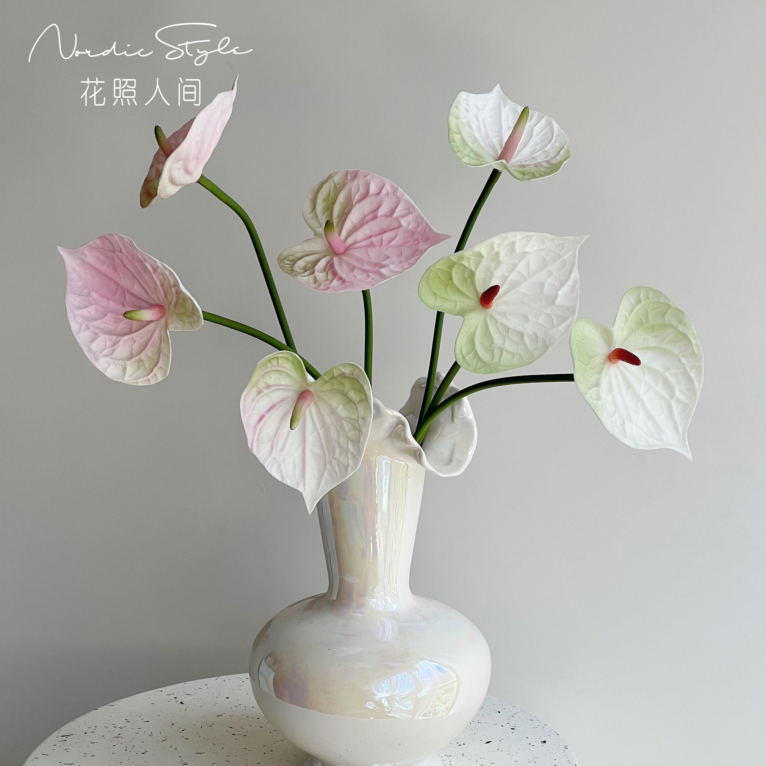 高品质粉掌仿真花pu手感假花红掌白掌绿掌设计师花艺花材家居装饰