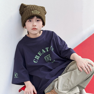 BORA波拉童装男童短袖t恤2026春装新款中大童宽松休闲纯棉上衣潮
