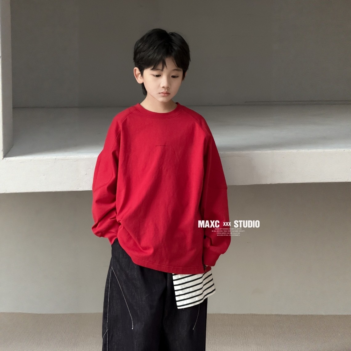 MXC麦池2026春款儿童纯棉长袖T恤中大童休闲百搭红色上衣打底衫潮,童装/婴儿装/亲子装,T恤,淘宝优惠券,粉丝福利购,淘宝优惠卷