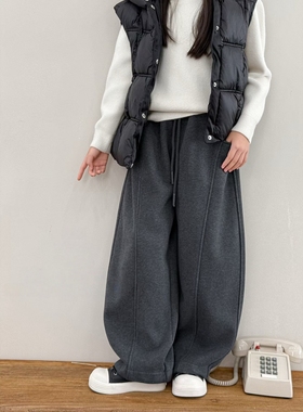 BORA波拉童装2025冬季新款男童加绒卫裤女童宽松休闲弯刀裤一体绒