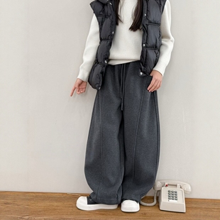 BORA波拉童装2025冬季新款男童加绒卫裤女童宽松休闲弯刀裤一体绒