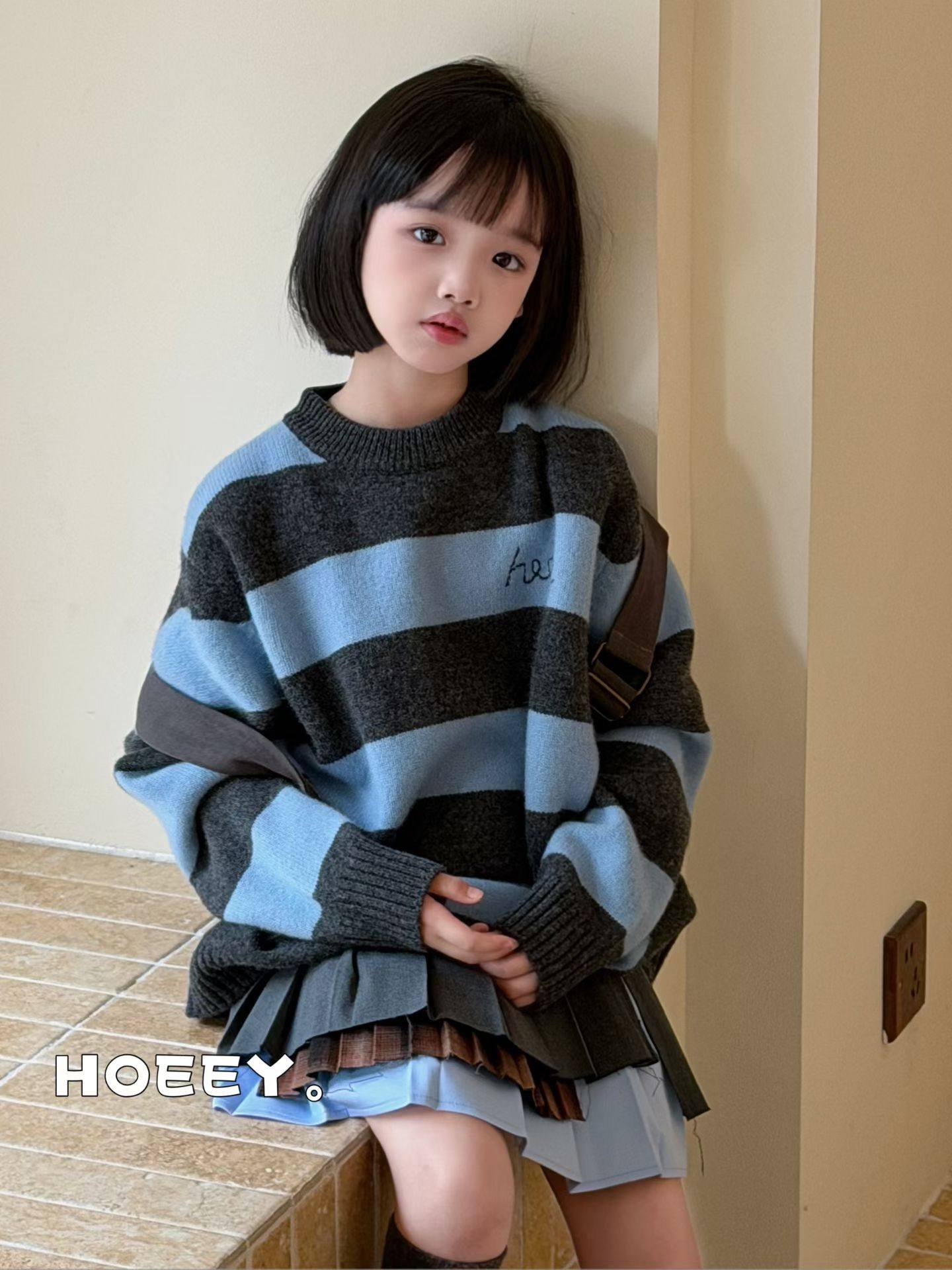 HOEEY女童毛衣冬季2025新款条纹圆领套头儿童针织衫羊绒打底上衣,童装/婴儿装/亲子装,毛衣/针织衫,淘宝优惠券,粉丝福利购,淘宝优惠卷