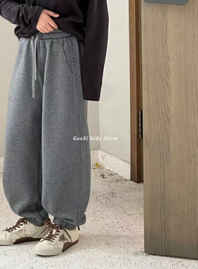 GUOXI果皙2025冬季新款儿童加绒裤子男女童休闲束脚针织长裤25c73
