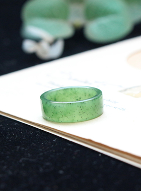 天然和田玉碧玉戒指绿色直切玉石指环男女款经典款饰品内径17mm