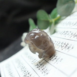 天然和田玉烟紫蝙蝠如意扳指男款玉石指环复古于是大拇指指环原创