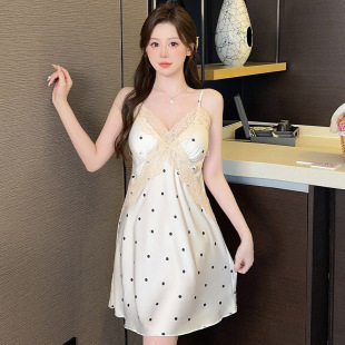 遇晚意冰丝吊带睡裙女性感纯欲风高级感睡衣带胸垫家居服25年新款