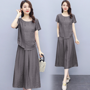 RY1616#棉麻连衣裙女夏高端气质洋气苎麻套装两件套裙子2022春