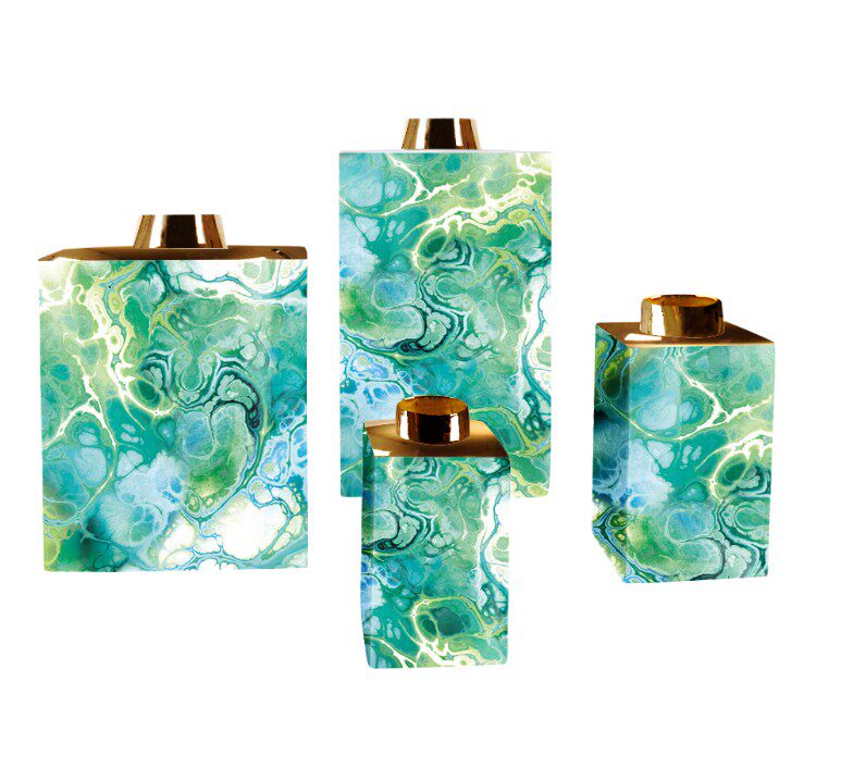 绿紫色陶瓷方形大理石纹罐子瓶子摆件 欧式客厅样板房创意装饰品