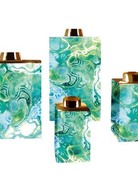 绿紫色陶瓷方形大理石纹罐子瓶子摆件 欧式客厅样板房创意装饰品