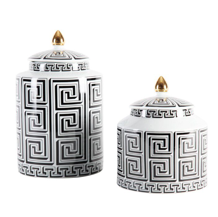 黑白陶瓷回纹视觉储物罐子瓶子摆件欧式客厅样板房创意现代装饰品