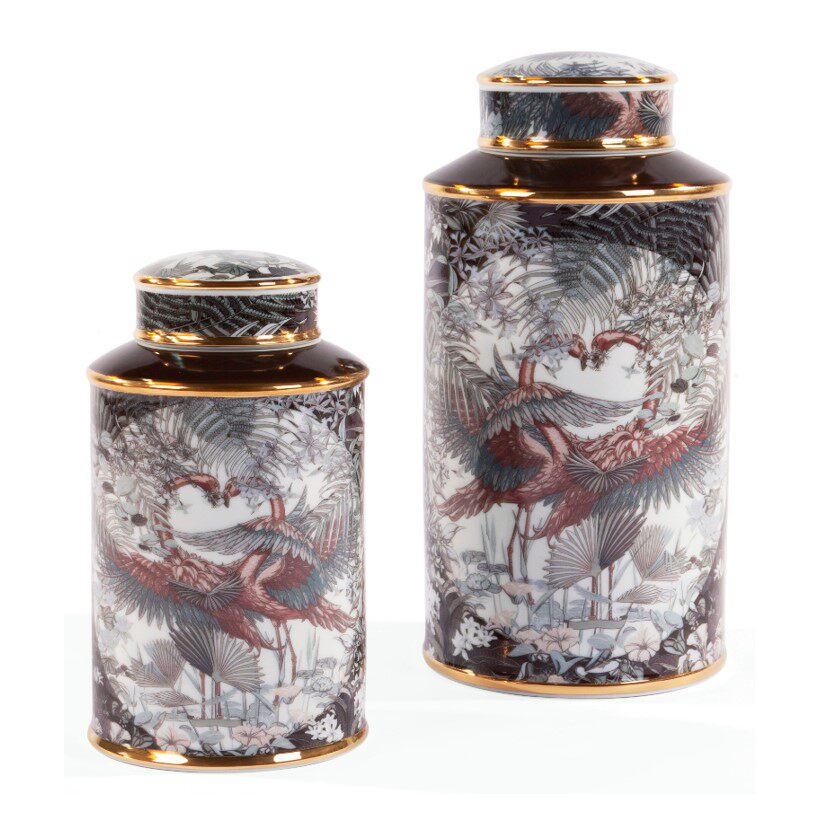 陶瓷繁云野鹤花瓶带盖花鸟罐子摆件欧式客厅样板房创意现代装饰品