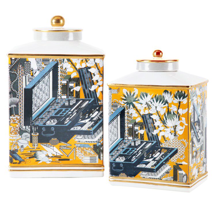 陶瓷黄彩色香荷锦琅花瓶罐子摆件 欧式创意现代客厅电视柜装饰品