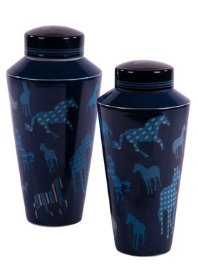 蓝色陶瓷爱马带盖马诺布机花瓶摆件欧式客厅电视柜现代创意装饰品