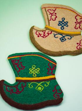 手工diy材料包羊毛毡蒙古靴造型杯垫家居装饰