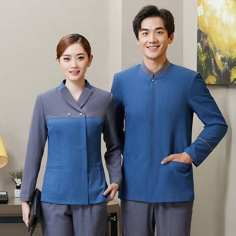 翻领保洁工作服女长袖秋装2020新款酒店饭店客房物业清洁工PA阿姨