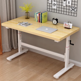 COOLWOOD原木大板手摇升降桌电脑桌人体工学桌卧室电竞桌工作台