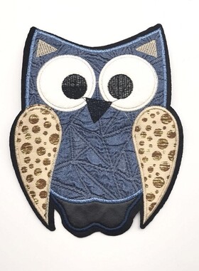 猫头鹰布贴辅料补丁皮草外套外套猫头鹰蓝色牛仔布补丁新款猫头鹰