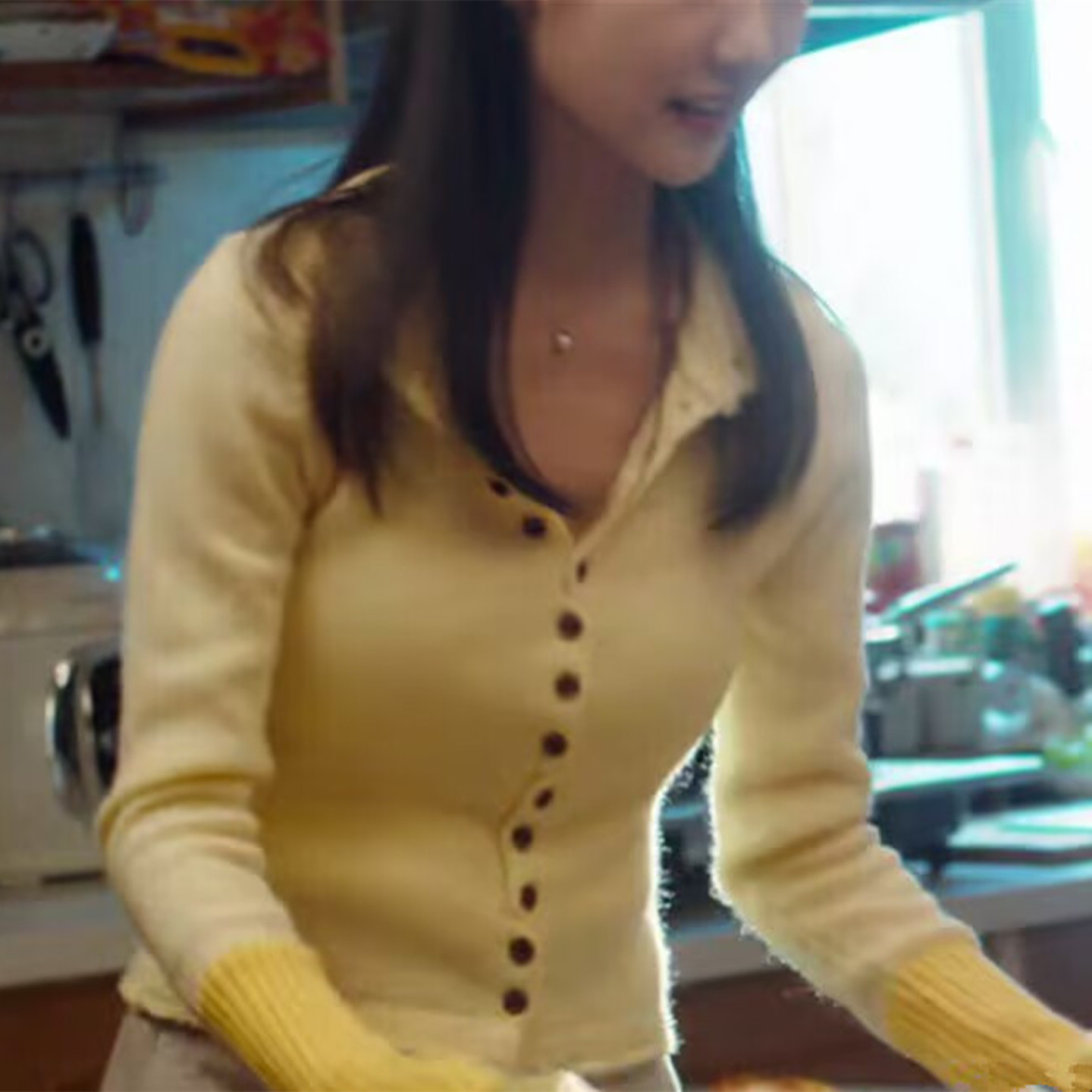 黄色拼色开衫修身百搭显瘦针织衫