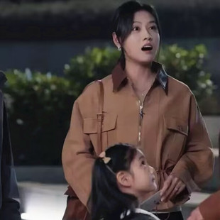 大叔罗曼史马晓伟闻筱同款卡其色鹿皮绒长袖拉链收腰夹克短外套女