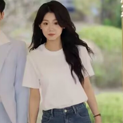 白色圆领套头短袖百搭T恤上衣