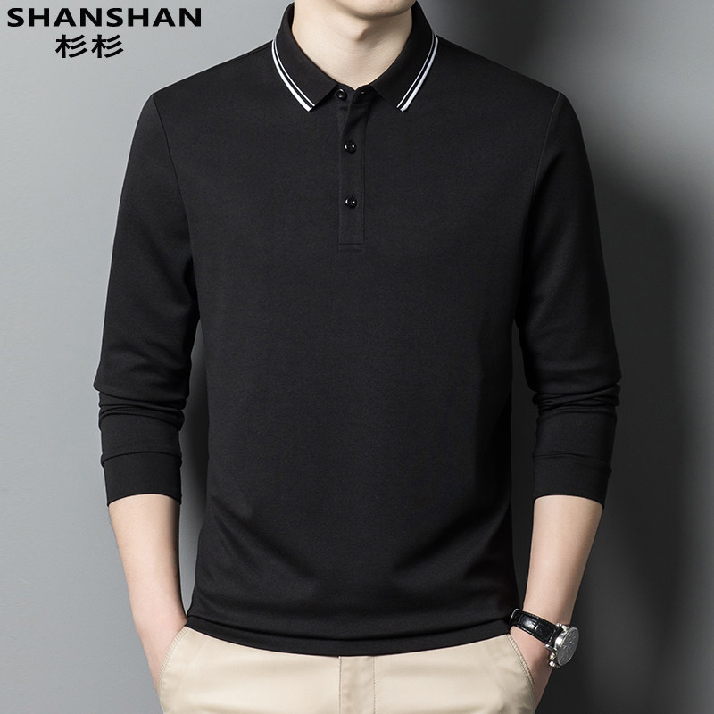 SHANSHAN杉杉男式高档t恤衫秋季新款男士polo衫潮牌高级翻领长袖