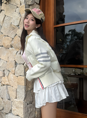 tb秋冬款保暖羽绒服女针织显瘦小个子短款2025立领白鸭绒潮流外套