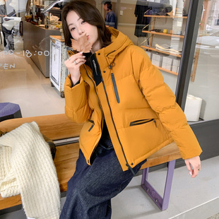 橙色三防工装羽绒服女短款90白鸭绒连帽保暖加厚2025冬季新款外套