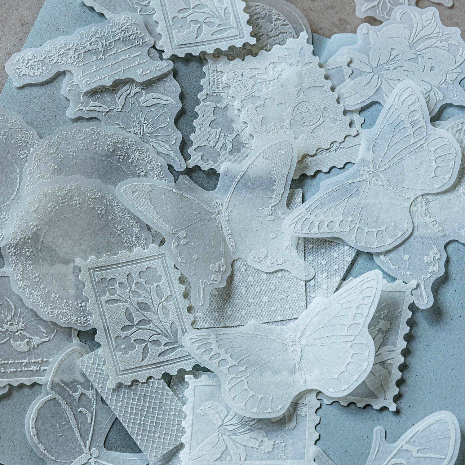 陌墨白雾手札和纸贴纸INS立体花卉植物花边简约线条DIY素材装饰