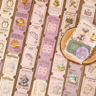 语闲烫金票据贴纸曼城旧事复古水果咖啡植物手帐谷美装 饰拼贴素材