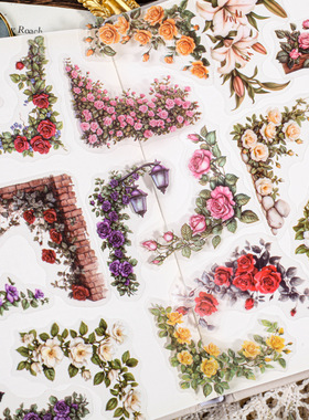 边角PET贴纸院角复古花卉边框角落造景DIY手帐咕卡谷美装饰素材