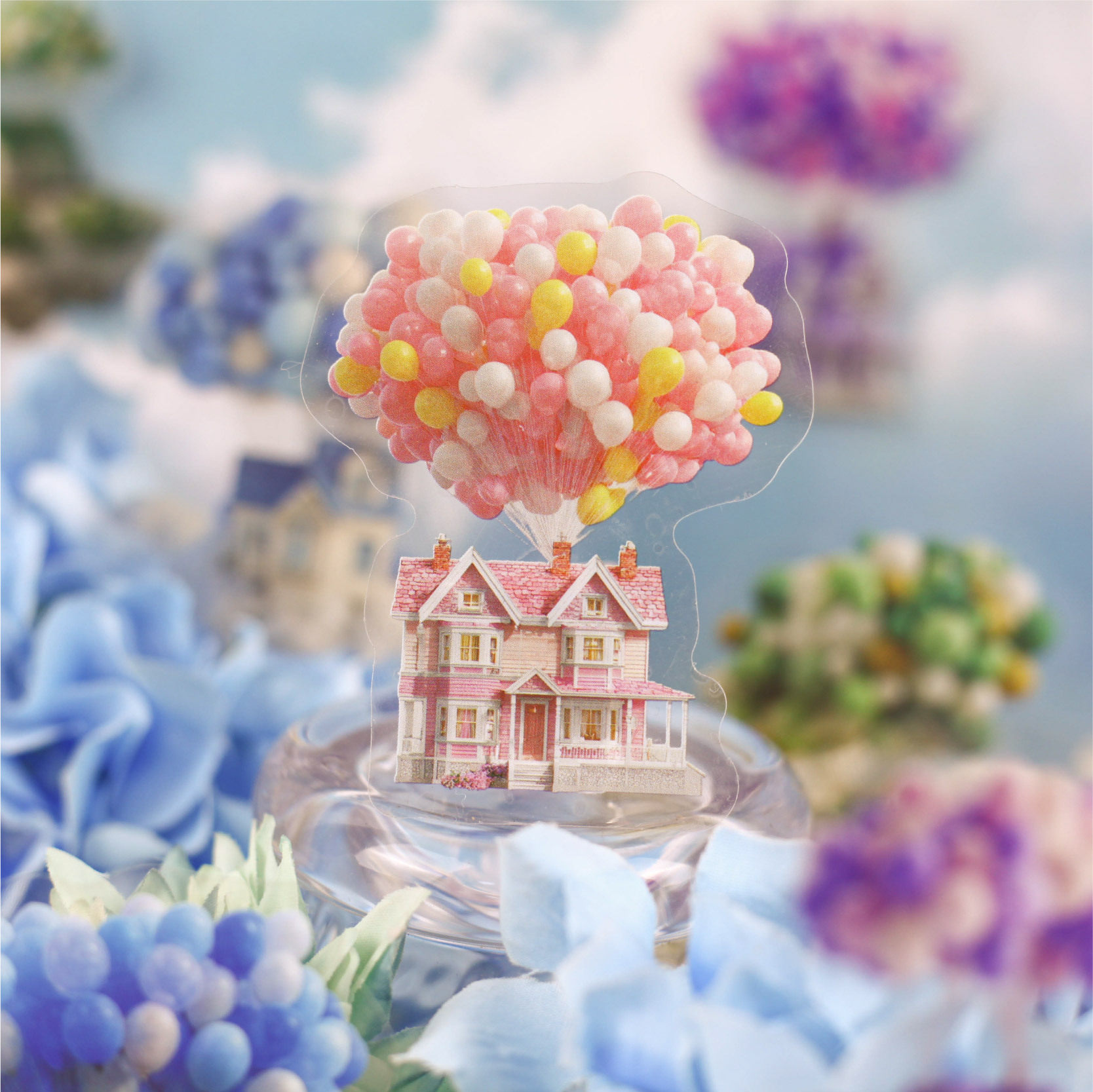 飞屋系列PET贴纸热气球房子童话甜美糖果色彩缤纷手账DIY素材装饰