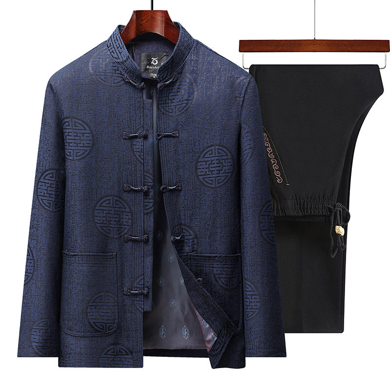 高品年男装秋季新款中国风长袖夹克两件套60岁70喜庆礼服唐装套装,男装,唐装,淘宝优惠券,粉丝福利购,淘宝优惠卷