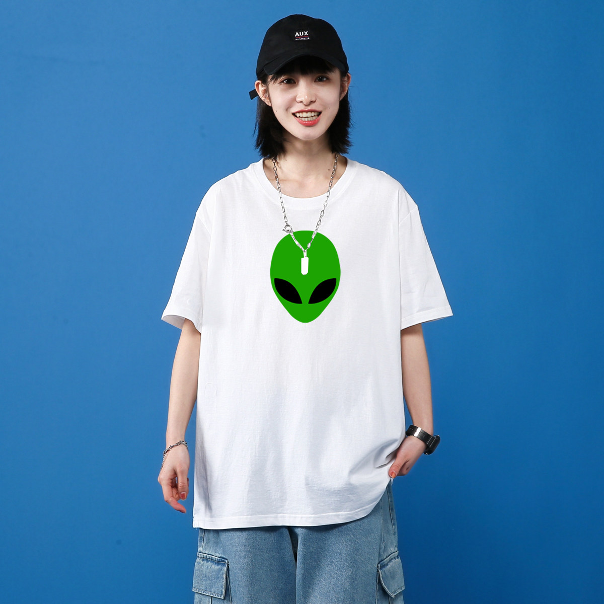 2021夏季新款t恤短袖男女半袖情侣装外星人ET印花潮牌宽松衣服,男装T恤,星座414A-2（原B215-2）