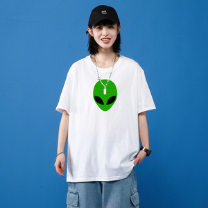 2021夏季新款t恤短袖男女半袖情侣装外星人ET印花潮牌宽松衣服图片